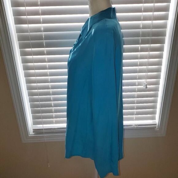 Anne Carson 100% Silk Teal Blue Vintage Button Collared Blouse Size Large - Picture 2 of 7